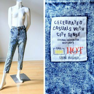 80s Acid Wash Denim Fitted High Waist Jeans